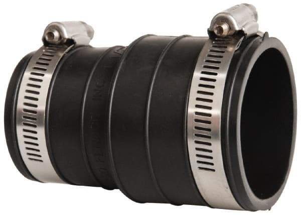 Made in USA - 1-1/2" PVC Flexible Pipe Coupling with Clamp - 4" Long, Socket x Pipe, Stainless Steel Clamp - USA Tool & Supply