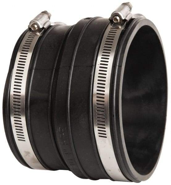 Made in USA - 4" PVC Flexible Pipe Coupling with Clamp - 4" Long, Socket x Pipe, Stainless Steel Clamp - USA Tool & Supply