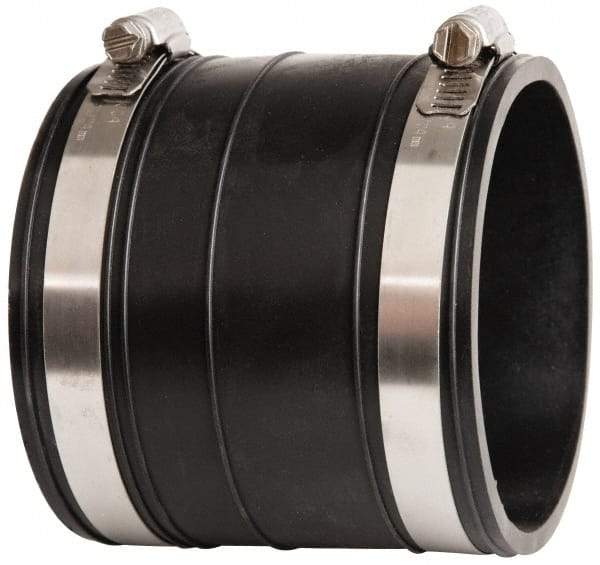 Made in USA - 3" PVC Flexible Pipe Coupling with Clamp - 4" Long, Socket x Socket, Stainless Steel Clamp - USA Tool & Supply