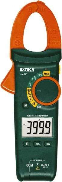 Extech - MA440, CAT III, Digital Auto Ranging Clamp Meter with 1.18" Clamp On Jaws - 600 VAC/VDC, 400 AC Amps, Measures Voltage, Capacitance, Current, Frequency, Resistance - USA Tool & Supply