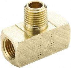 Parker - 1/4 Male Thread x 1/4 Female Thread, Brass Industrial Pipe Male Branch Tee - MNPTF x FNPTF, 1,000 psi - USA Tool & Supply