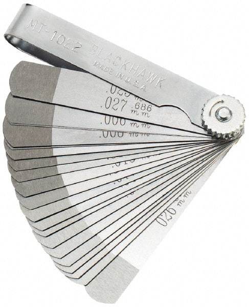 Blackhawk by Proto - 22 Piece, 0.004 to 0.025" Thick, Parallel Feeler Gage Set - 3.31" Leaf Length, 1/2" Wide, Steel - USA Tool & Supply