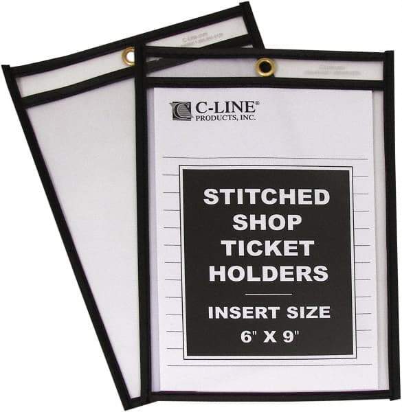 C-LINE - 25 Piece Clear Stitched Shop Ticket Holder - 9" High x 6" Wide - USA Tool & Supply