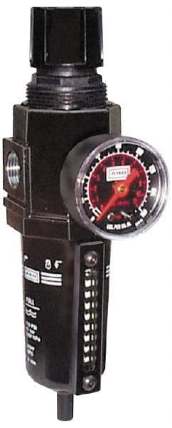 ARO/Ingersoll-Rand - 1/2" NPT Port Standard 1 Piece Filter/Regulator FRL Unit - Metal Bowl, 172 SCFM, 250 Max psi, 1039" High x 2.756" Long, Manual Drain - USA Tool & Supply