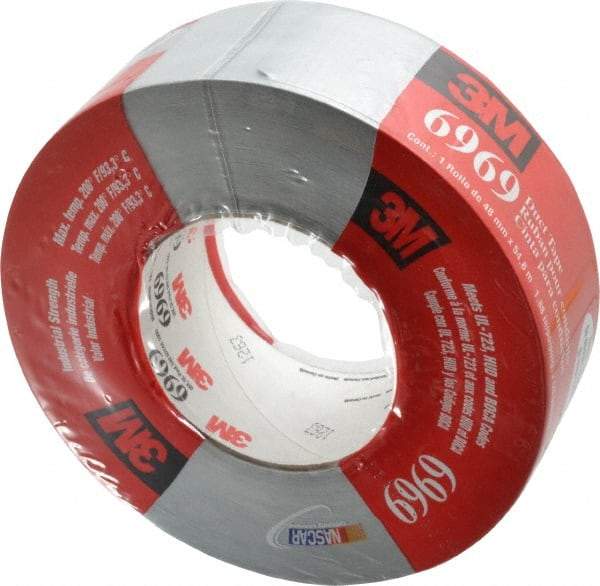 3M - 2" x 55m Silver Duct Tape - 10.7 mil, Rubber Adhesive, Polyethylene Film Backing, 32 Lb/ln Tensile Strength, 200°F Max, Series 6969 - USA Tool & Supply