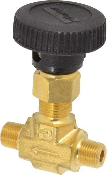 Parker - 3,000 Max psi, 1/8" Pipe, Brass, Inline Instrumentation Needle Valve - MNPT x MNPT End Connections - USA Tool & Supply
