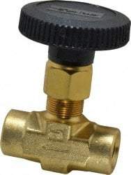 Parker - 3,000 Max psi, 1/4" Pipe, Brass, Inline Instrumentation Needle Valve - FNPT x FNPT End Connections - USA Tool & Supply