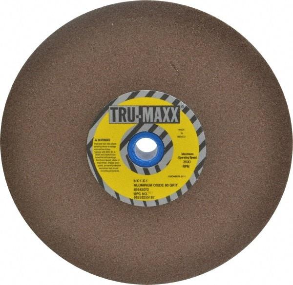 Tru-Maxx - 80 Grit Aluminum Oxide Bench & Pedestal Grinding Wheel - 8" Diam x 1" Hole x 1" Thick, 3600 Max RPM, O Hardness, Medium Grade , Vitrified Bond - USA Tool & Supply