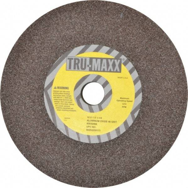 Tru-Maxx - 46 Grit Aluminum Oxide Bench & Pedestal Grinding Wheel - 10" Diam x 1-1/4" Hole x 1" Thick, 3250 Max RPM, P Hardness, Coarse Grade , Vitrified Bond - USA Tool & Supply