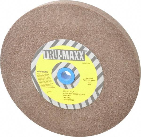 Tru-Maxx - 60 Grit Aluminum Oxide Bench & Pedestal Grinding Wheel - 10" Diam x 1-1/4" Hole x 1" Thick, 3250 Max RPM, P Hardness, Medium Grade , Vitrified Bond - USA Tool & Supply