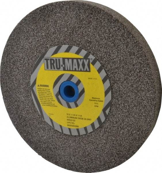 Tru-Maxx - 36 Grit Aluminum Oxide Bench & Pedestal Grinding Wheel - 10" Diam x 1-1/4" Hole x 1-1/4" Thick, 3250 Max RPM, O Hardness, Very Coarse Grade , Vitrified Bond - USA Tool & Supply