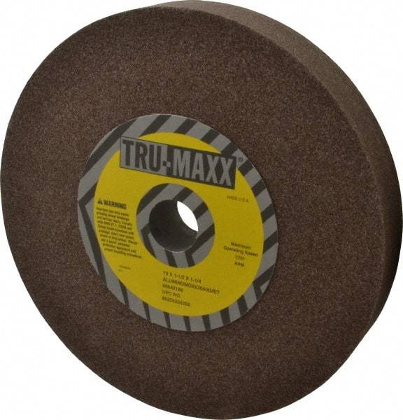 Tru-Maxx - 60 Grit Aluminum Oxide Bench & Pedestal Grinding Wheel - 10" Diam x 1-1/2" Hole x 1-1/2" Thick, 3250 Max RPM, P Hardness, Medium Grade , Vitrified Bond - USA Tool & Supply
