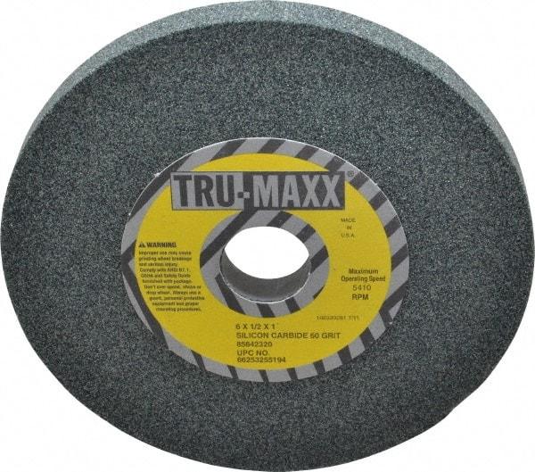 Tru-Maxx - 60 Grit Silicon Carbide Bench & Pedestal Grinding Wheel - 6" Diam x 1" Hole x 1/2" Thick, 5410 Max RPM, K Hardness, Medium Grade , Vitrified Bond - USA Tool & Supply