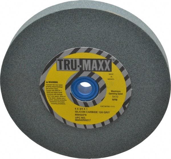 Tru-Maxx - 120 Grit Silicon Carbide Bench & Pedestal Grinding Wheel - 6" Diam x 1" Hole x 3/4" Thick, 5410 Max RPM, K Hardness, Fine Grade , Vitrified Bond - USA Tool & Supply