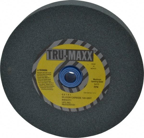 Tru-Maxx - 120 Grit Silicon Carbide Bench & Pedestal Grinding Wheel - 6" Diam x 1" Hole x 1" Thick, 5410 Max RPM, K Hardness, Fine Grade , Vitrified Bond - USA Tool & Supply