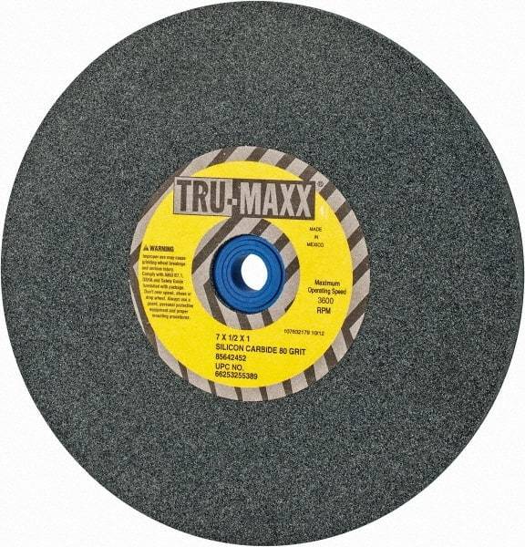 Tru-Maxx - 80 Grit Silicon Carbide Bench & Pedestal Grinding Wheel - 7" Diam x 1" Hole x 1/2" Thick, 3600 Max RPM, K Hardness, Medium Grade , Vitrified Bond - USA Tool & Supply