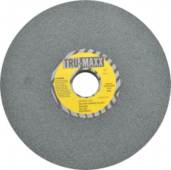 Tru-Maxx - 60 Grit Silicon Carbide Bench & Pedestal Grinding Wheel - 8" Diam x 1-1/4" Hole x 3/4" Thick, 3600 Max RPM, K Hardness, Medium Grade , Vitrified Bond - USA Tool & Supply