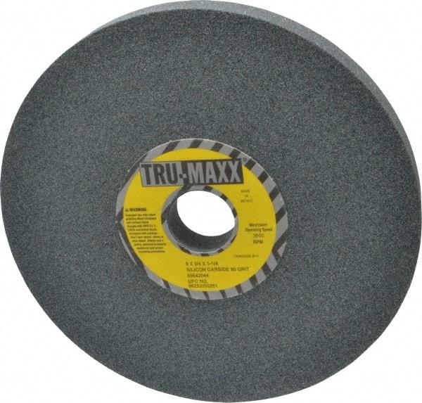 Tru-Maxx - 80 Grit Silicon Carbide Bench & Pedestal Grinding Wheel - 8" Diam x 1-1/4" Hole x 3/4" Thick, 3600 Max RPM, K Hardness, Medium Grade , Vitrified Bond - USA Tool & Supply