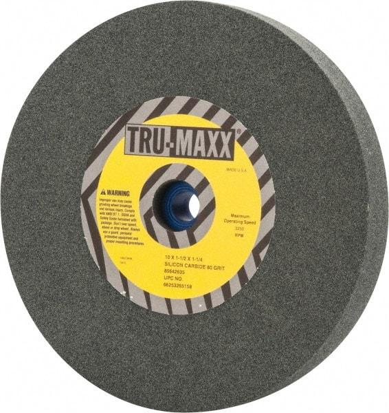 Tru-Maxx - 80 Grit Silicon Carbide Bench & Pedestal Grinding Wheel - 10" Diam x 1-1/4" Hole x 1-1/2" Thick, 3250 Max RPM, K Hardness, Medium Grade , Vitrified Bond - USA Tool & Supply