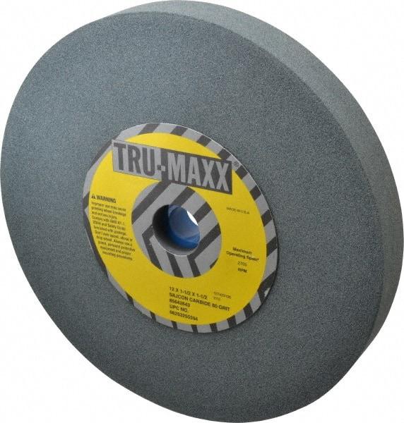 Tru-Maxx - 80 Grit Silicon Carbide Bench & Pedestal Grinding Wheel - 12" Diam x 1-1/2" Hole x 1-1/2" Thick, 2705 Max RPM, K Hardness, Medium Grade , Vitrified Bond - USA Tool & Supply