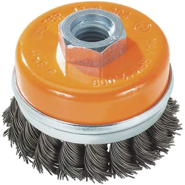 WALTER Surface Technologies - 3" Diam, 5/8-11 Threaded Arbor, Steel Fill Cup Brush - 0.02 Wire Diam, 12,000 Max RPM - USA Tool & Supply