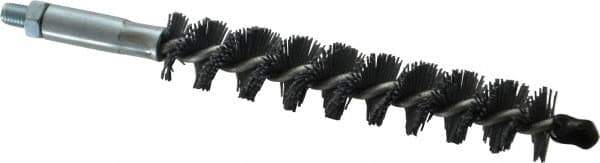 Schaefer Brush - 4" Brush Length, 3/4" Diam, Single Stem, Single Spiral Tube Brush - 6-1/4" Long, Silicone Carbide Impregnated Nylon, 1/4-28 Male Connection - USA Tool & Supply