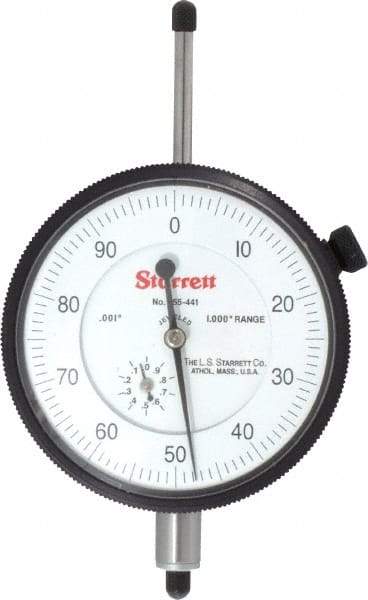Starrett - 1" Range, 0-100 Dial Reading, 0.001" Graduation Dial Drop Indicator - 2-3/4" Dial, 0.1" Range per Revolution, Revolution Counter - USA Tool & Supply