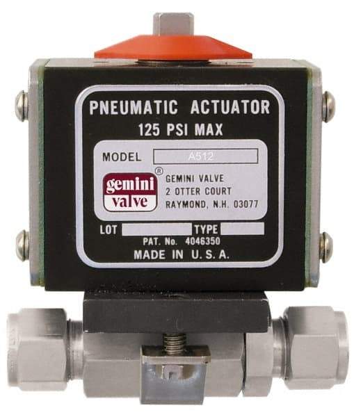 Gemini Valve - 1/4" Pipe, 1,000 psi WOG Rating Stainless Steel Pneumatic Double Acting with Solenoid Actuated Ball Valve - Reinforced PTFE Seal, Full Port - USA Tool & Supply
