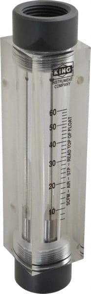 King - 1" FNPT Port Block Style, Inline Flowmeter - 125 Max psi, 60 SCFM, Acrylic - USA Tool & Supply