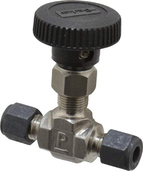 Parker - 5,000 Max psi, 1/4" Pipe, 316 Grade Stainless Steel, Inline Instrumentation Needle Valve - Compression x Compression CPI End Connections - USA Tool & Supply
