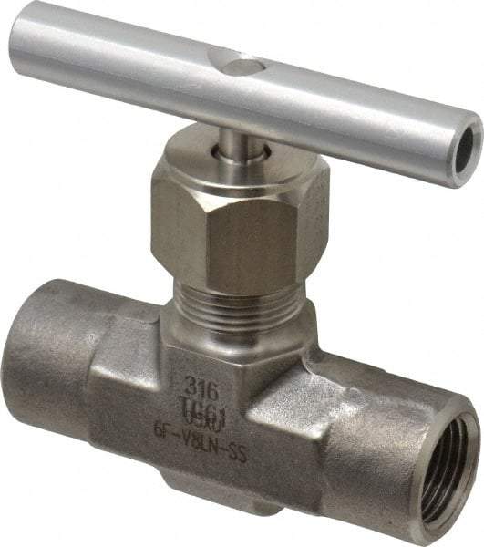 Parker - 5,000 Max psi, 3/8" Pipe, 316 Grade Stainless Steel, Inline Instrumentation Needle Valve - FNPT x FNPT End Connections - USA Tool & Supply
