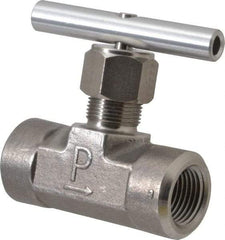 Parker - 5,000 Max psi, 1/2" Pipe, 316 Grade Stainless Steel, Inline Instrumentation Needle Valve - FNPT x FNPT End Connections - USA Tool & Supply