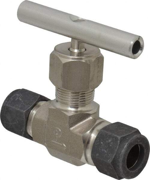 Parker - 5,000 Max psi, 1/2" Pipe, 316 Grade Stainless Steel, Inline Instrumentation Needle Valve - Compression x Compression CPI End Connections - USA Tool & Supply