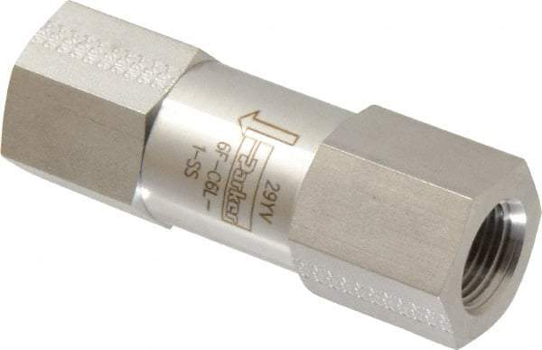 Parker - 3/8" Stainless Steel Check Valve - Inline, FNPT x FNPT, 6,000 WOG - USA Tool & Supply
