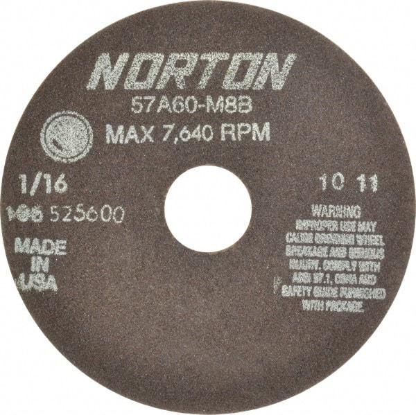 Norton - 6" 60 Grit Aluminum Oxide Cutoff Wheel - 1/16" Thick, 1-1/4" Arbor, 7,640 Max RPM, Use with Stationary Grinders - USA Tool & Supply