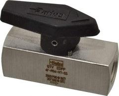 Parker - 1/4" Pipe, 3,000 psi WOG Rating, 316 Stainless Steel, Inline, One Way Instrumentation Plug Valve - Wedge Handle, FNPT x FNPT End Connections, Viton Seal - USA Tool & Supply