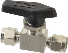 Parker - 1/4" Pipe, Stainless Steel, Inline, Two Way Flow, Instrumentation Ball Valve - 2,500 psi WOG Rating, Wedge Handle, PFA Seat - USA Tool & Supply