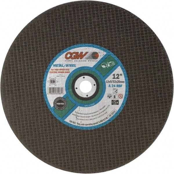 Camel Grinding Wheels - 12" 24 Grit Aluminum Oxide Cutoff Wheel - 5/32" Thick, 20mm Arbor, 6,400 Max RPM - USA Tool & Supply