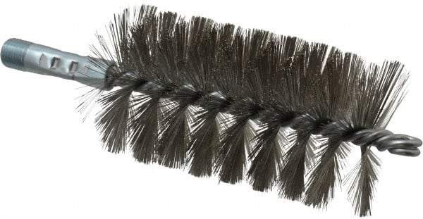 Schaefer Brush - 4-1/2" Brush Length, 2-1/2" Diam, Double Stem, Single Spiral Tube Brush - 7-1/4" Long, Stainless Steel, 1/4" NPSM Male Connection - USA Tool & Supply