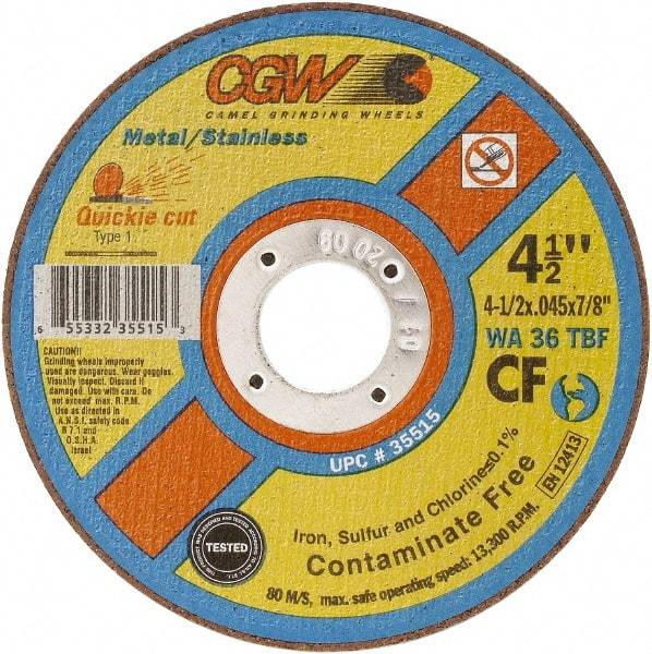 Camel Grinding Wheels - 7" 36 Grit Aluminum Oxide Cutoff Wheel - 1/16" Thick, 7/8" Arbor, 8,500 Max RPM - USA Tool & Supply