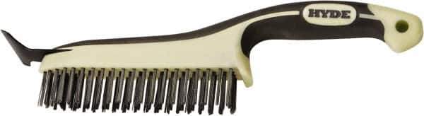 Hyde Tools - 20 Rows x 4 Columns Steel Scratch Brush - 6" Brush Length, 12-3/4" OAL, 1-1/8" Trim Length, Plastic with Rubber Overmold Ergonomic Handle - USA Tool & Supply