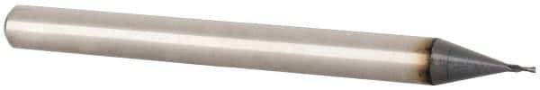 Accupro - 0.016", 0.03" LOC, 1/8" Shank Diam, 1-1/2" OAL, 2 Flute, Solid Carbide Square End Mill - Single End, TiAlN Finish, Spiral Flute, 30° Helix, Centercutting, Right Hand Cut, Right Hand Flute - USA Tool & Supply