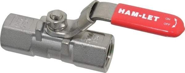 Ham-Let - 1/2" Pipe, FNPT x FNPT End Connections, Stainless Steel, Inline, Two Way Flow, Instrumentation Ball Valve - 2,000 psi WOG Rating, Locking Lever Handle, Reinforced PTFE Seal, Reinforced PTFE Seat - USA Tool & Supply