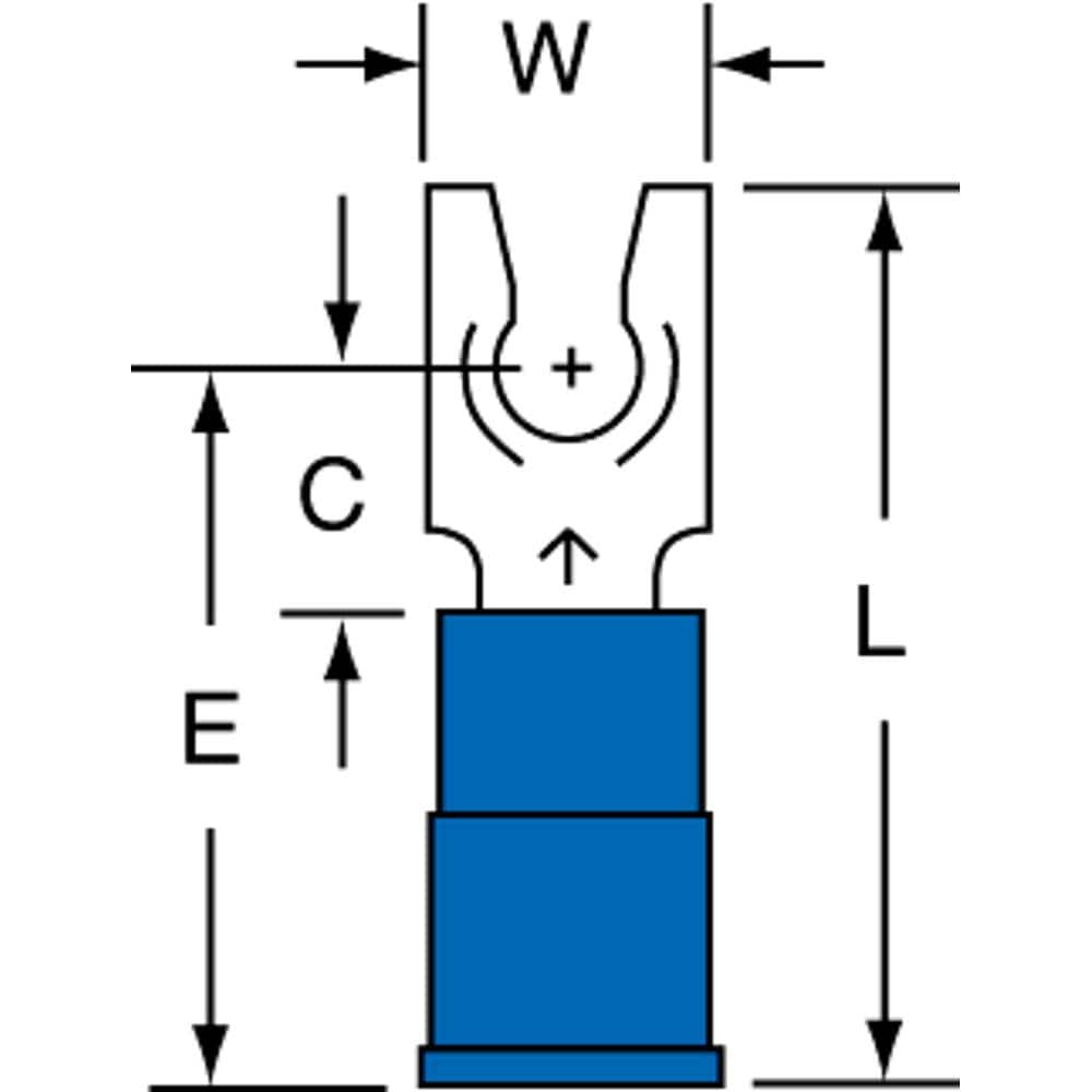 3M - #8 Stud, 16 to 14 AWG Compatible, Partially Insulated, Crimp Connection, Standard Fork Terminal - USA Tool & Supply