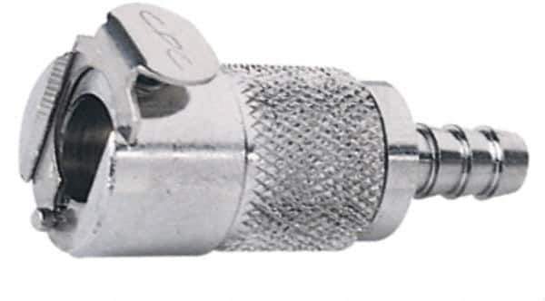 CPC Colder Products - 3/8" Inside Tube Diam, Brass, Quick Disconnect, Hose Barb Valved Inline Coupling Body - 250 Max psi, -40 to 180°F, 2" OAL x 0.89" Overall Height, Chrome Plated - USA Tool & Supply