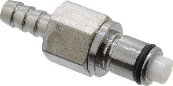 CPC Colder Products - 1/4" Inside Tube Diam, Brass, Quick Disconnect, Hose Barb Valved Inline Coupling Insert - 250 Max psi, -40 to 180°F, 2" OAL x 0.65" Overall Height, Chrome Plated - USA Tool & Supply