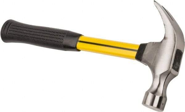 NUPLA - 1-1/4 Lb Head, Curved Framing Straight Claw Hammer - 14" OAL, Forged Steel Head, Smooth Face, Fiberglass Handle with Grip - USA Tool & Supply