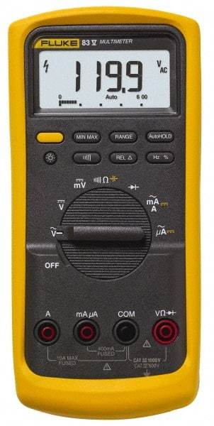Fluke - 83-5, CAT IV, CAT III, 1,000 VAC/VDC, True RMS Auto Ranging Manual Ranging Multimeter - 50 mOhm, Measures Voltage, Capacitance, Current, Frequency, Resistance - USA Tool & Supply
