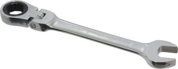 Blackhawk by Proto - 15mm 12 Point Flexhead Combination Wrench - 15° Head Angle, 6-11/16" OAL, Steel, Chrome Finish - USA Tool & Supply