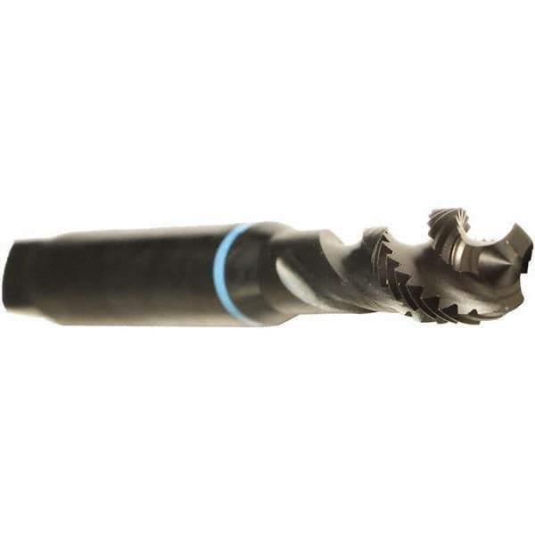 Emuge - M3x0.50 Metric 3 Flute 6H Modified Bottoming Spiral Flute Tap - Cobalt, Oxide Finish, 56mm OAL, Right Hand Flute, Right Hand Thread, Series Enorm - USA Tool & Supply